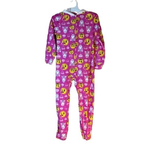 Emoji Kids Onesie Pajama 8 Pink Hooded Unicorn Blanket Sleeper - Picture 1 of 5